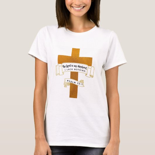 Jesus Cross in goud met bijbelverse - T-shirt (Voorkant)