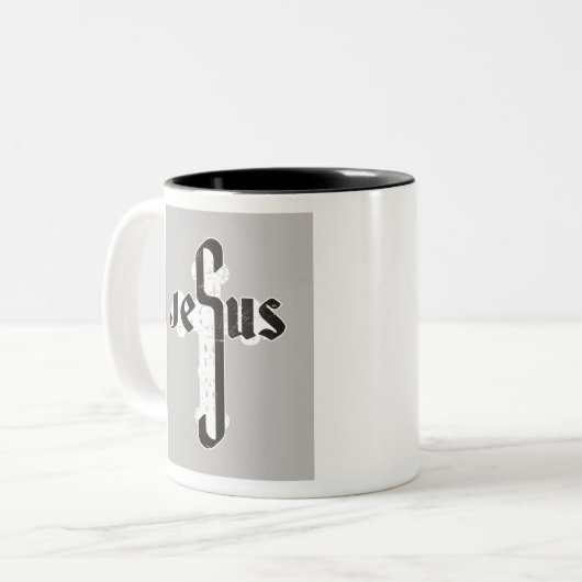 Jesus Cross Tweekleurige Koffiemok (Voorkant links)