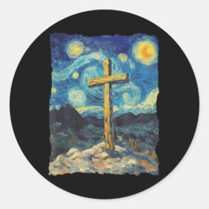 Jesus Cross Van Gogh Style Sterrennacht Art Christ Ronde Sticker