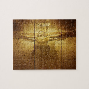 Jesus Crucifixion gegraveerd op Wooden Plank Legpuzzel