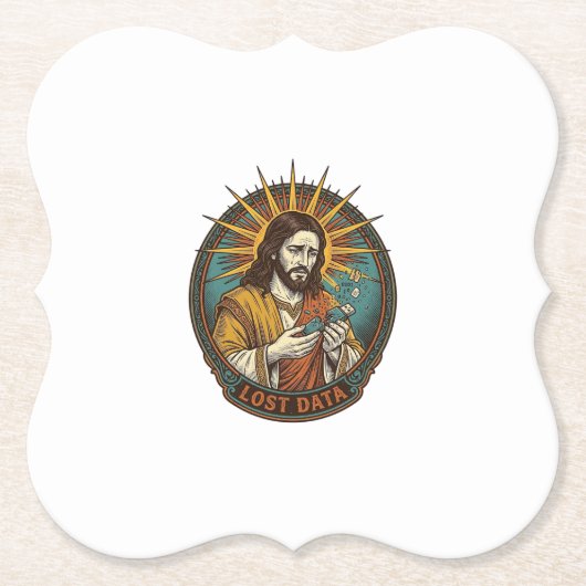 Jesus Crushed USB Flash Drive Lost Data Humor_1 Kartonnen Onderzetters (Voorkant)