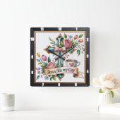 Jesus Cup Bloemenkruis Vierkante Klok (Huis)