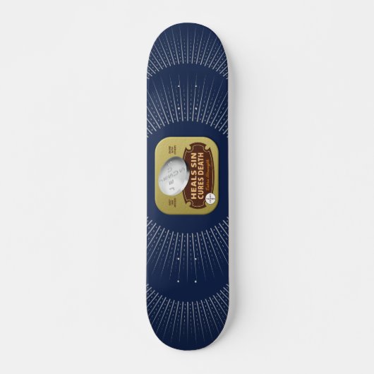 Jesus Cures pil Tablet Tin Christelijk Halo Cross Persoonlijk Skateboard (Voorkant)