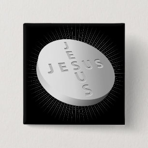 Jesus Cures Pill - Christelijk geloofsgebed Vierkante Button 5,1 Cm