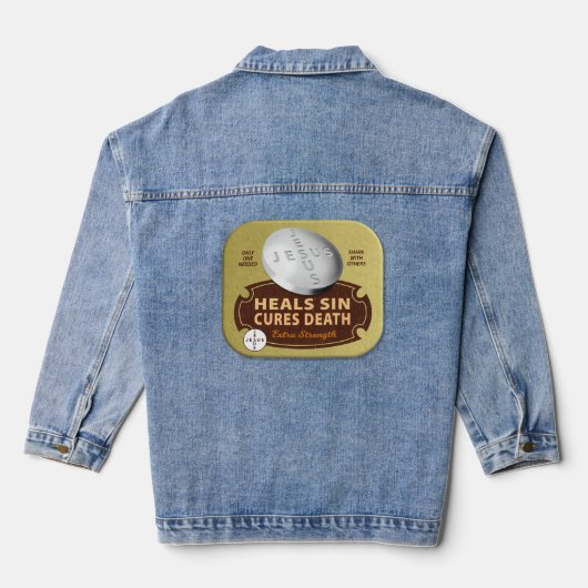 Jesus Cures Pill - Christelijke Godsdienst Denim Jacket (Achterkant)