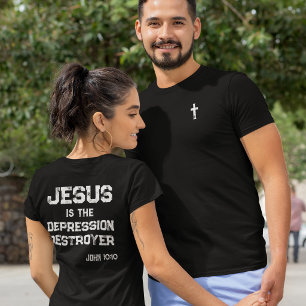Jesus de depressie vernietiger kruis Bijbel Grunge T-shirt