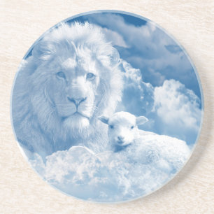 JESUS DE LAM EN JESUS DE LION ZANDSTEEN ONDERZETTER