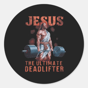 Jesus de ultieme deadlifter Christelijk 1 Ronde Sticker