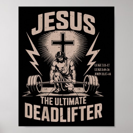 Jesus De Ultieme Deadlifter Funny Christelijke Spo Poster (Voorkant)