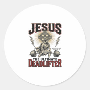 Jesus De Ultieme Deadlifter Vintage Christelijk Ov Ronde Sticker