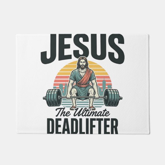 Jesus De Ultieme Deadlifter Vintage Deurmat (Voorkant)