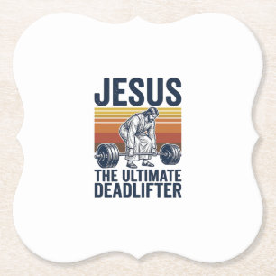 Jesus De Ultieme Deadlifter Vintage Gym T-shirt_1 Kartonnen Onderzetters