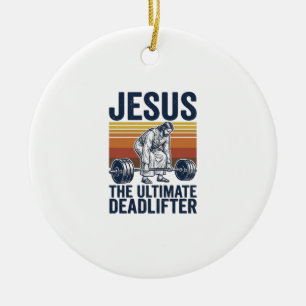 Jesus De Ultieme Deadlifter Vintage Gym T-shirt_1 Keramisch Ornament