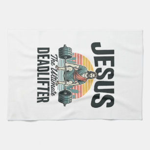 Jesus De Ultieme Deadlifter Vintage Theedoek