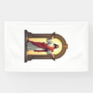 Jesus Deur Licht Vintage Gravure Shirt Spandoek