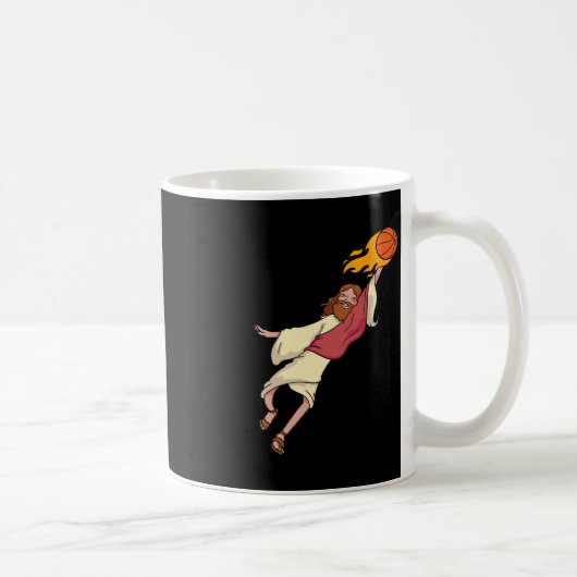 Jesus die Basketball speelt Koffiemok (Rechts)