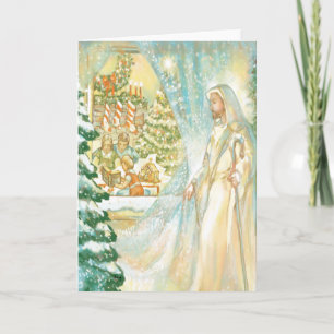 Jesus die bij Kerstmis door Sluier van Sneeuw Feestdagen Kaart