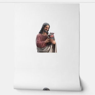 Jesus die Moo Deng de Dwergnijlpaard vasthoudt Kla Behang