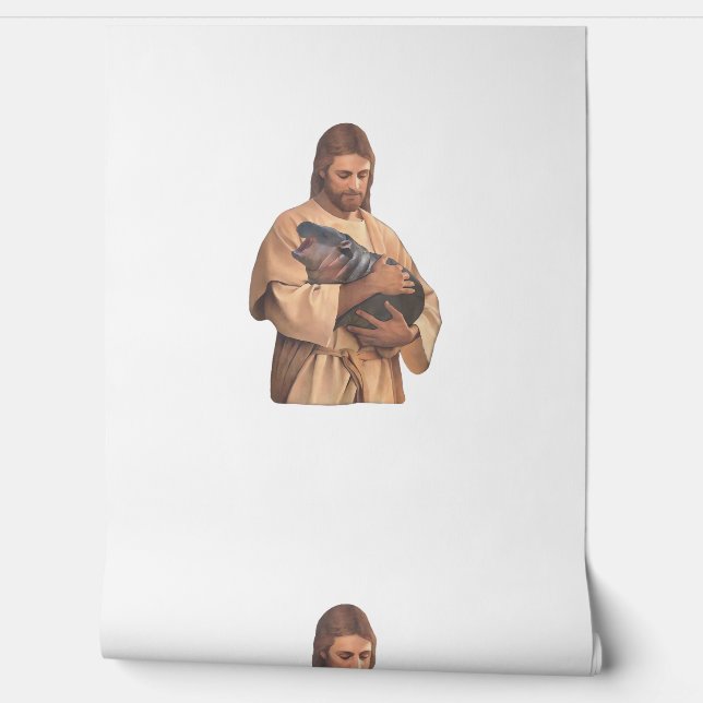 Jesus die Moo Deng Tank Top vasthoudt Behang (Afrollen)