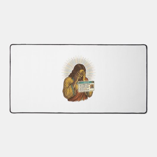 Jesus die zich geneert Tien jaar oude statusupdate Bureaumat (Voorkant)
