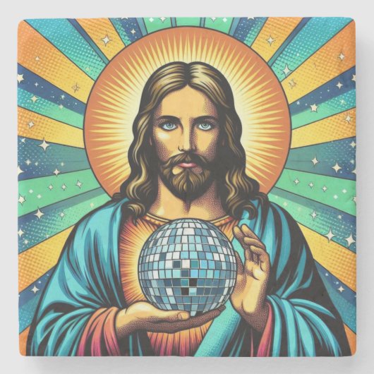 Jesus disco onderzetters! stenen onderzetter (Voorkant)