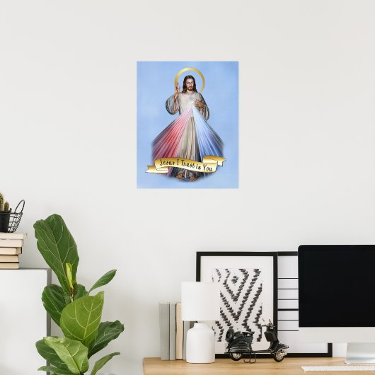 Jesus Divine Mercy Blue Engels Poster (Thuiskantoor)