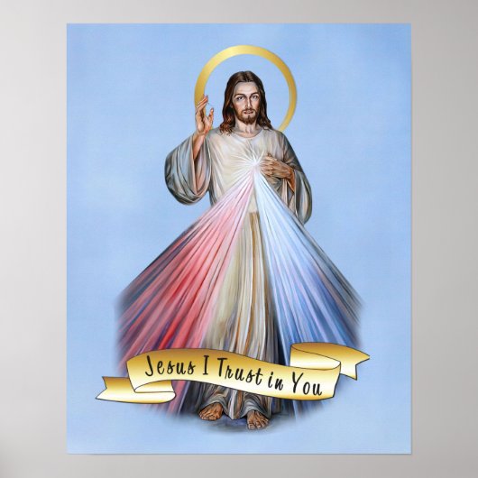 Jesus Divine Mercy Blue Engels Poster (Voorkant)