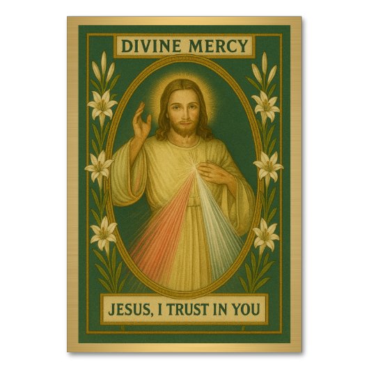 Jesus Divine Mercy Catholic Trouwtafel Kaart (Voorkant)