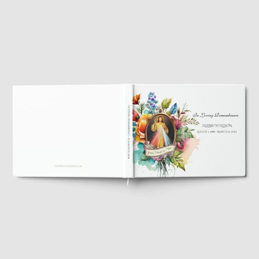 Jesus Divine Mercy Floral Memorial Funeral Gastenboek (Volledig)