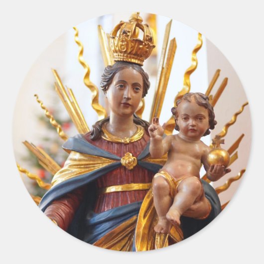 Jesus Dominion Pose Moeder Maria Katholieke Sint Ronde Sticker (Voorkant)