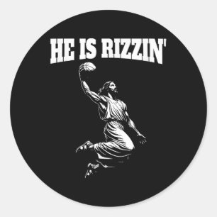 Jesus Dunking Meme Heaven Basketball Dunk Hij is R Ronde Sticker