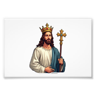 Jesus Eeuwige Koning Vintage Gravure T-shirt Foto Afdruk