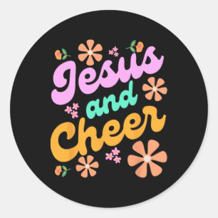 Jesus En Cheer Cheerleading Coach Grappig Groovy Y Ronde Sticker