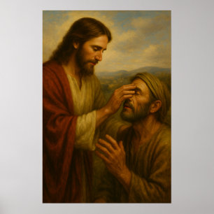 Jesus en de blinde man™ LDS-muurkunstposter Poster