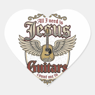 Jesus en Gitaren Vintage Christelijke Gitaar Hart Sticker