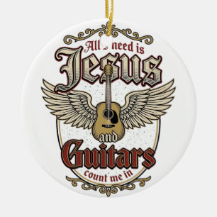 Jesus en Gitaren Vintage Christelijke Gitaar Keramisch Ornament