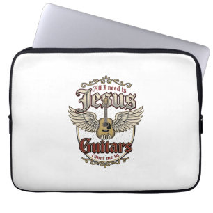 Jesus en Gitaren Vintage Christelijke Gitaar Laptop Sleeve