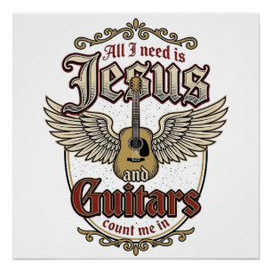 Jesus en Gitaren Vintage Christelijke Gitaar Perfect Poster