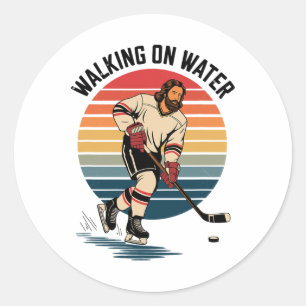 Jesus en hockey - Retro christelijk religieus hock Ronde Sticker