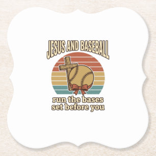 Jesus en honkbal vintage christelijk T-shirt Kartonnen Onderzetters