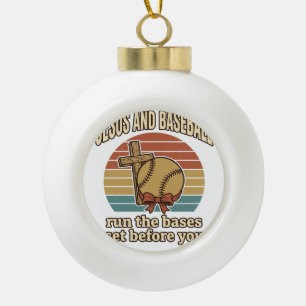 Jesus en honkbal vintage christelijk T-shirt Keramische Bal Ornament