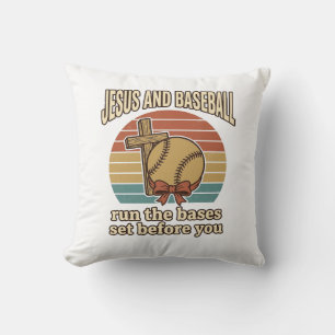 Jesus en honkbal vintage christelijk T-shirt Kussen