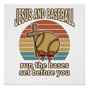 Jesus en honkbal vintage christelijk T-shirt Perfect Poster