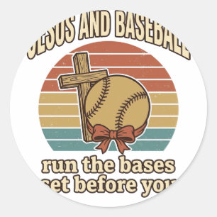 Jesus en honkbal vintage christelijk T-shirt Ronde Sticker