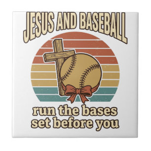 Jesus en honkbal vintage christelijk T-shirt Tegeltje