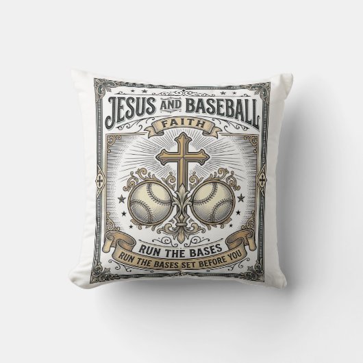 Jesus en honkbal vintage christen kussen (Voorkant)