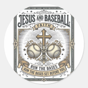Jesus en honkbal vintage christen ronde sticker