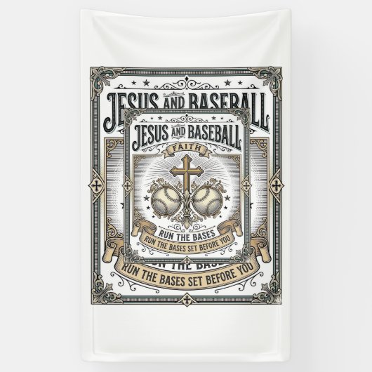 Jesus en honkbal vintage christen spandoek (Verticaal)