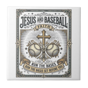 Jesus en honkbal vintage christen tegeltje