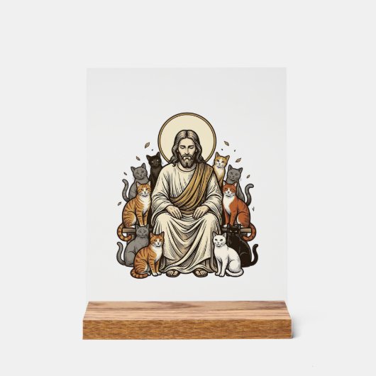 Jesus en Katten Vintage Acryl Bord (Voorkant)